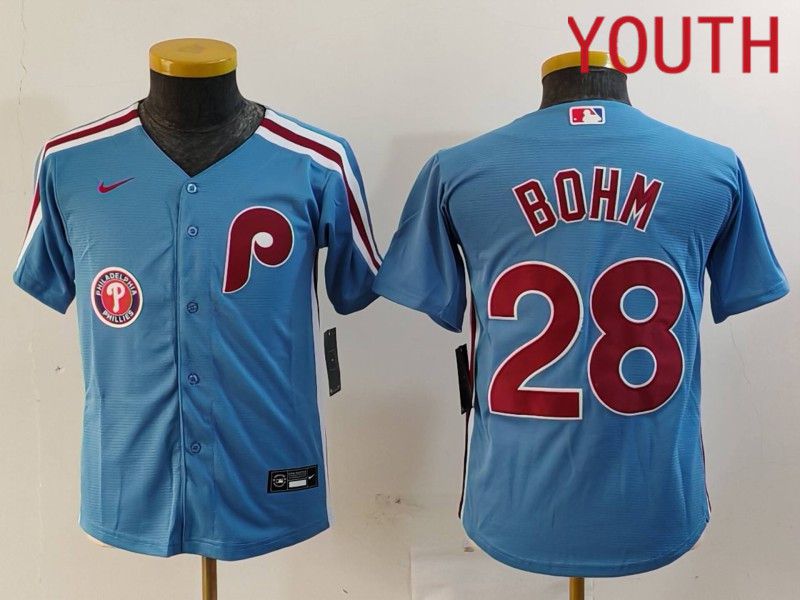 Youth Philadelphia Phillies #28 Bohm Blue Throwback 2024 Nike MLB Jersey style 3->youth mlb jersey->Youth Jersey